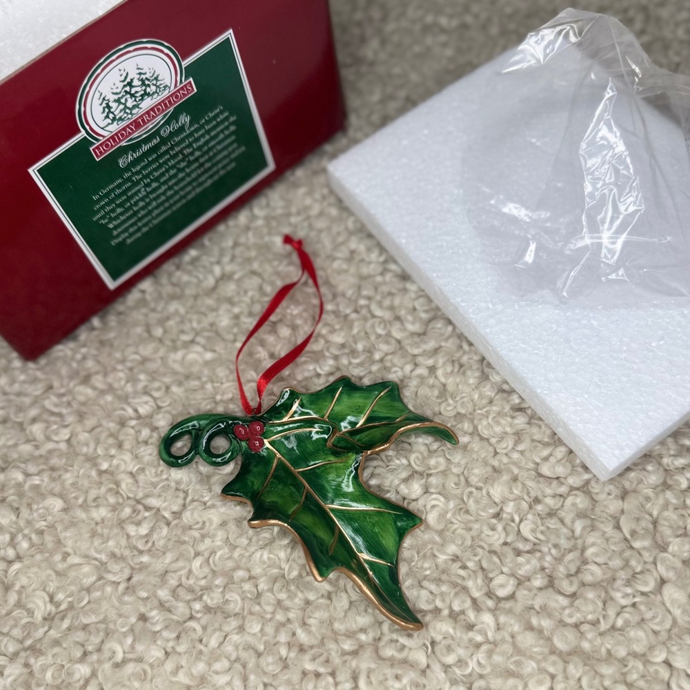 Roman Inc. Holiday Traditions Christmas Holly Ornament Green Gold Classic Decor